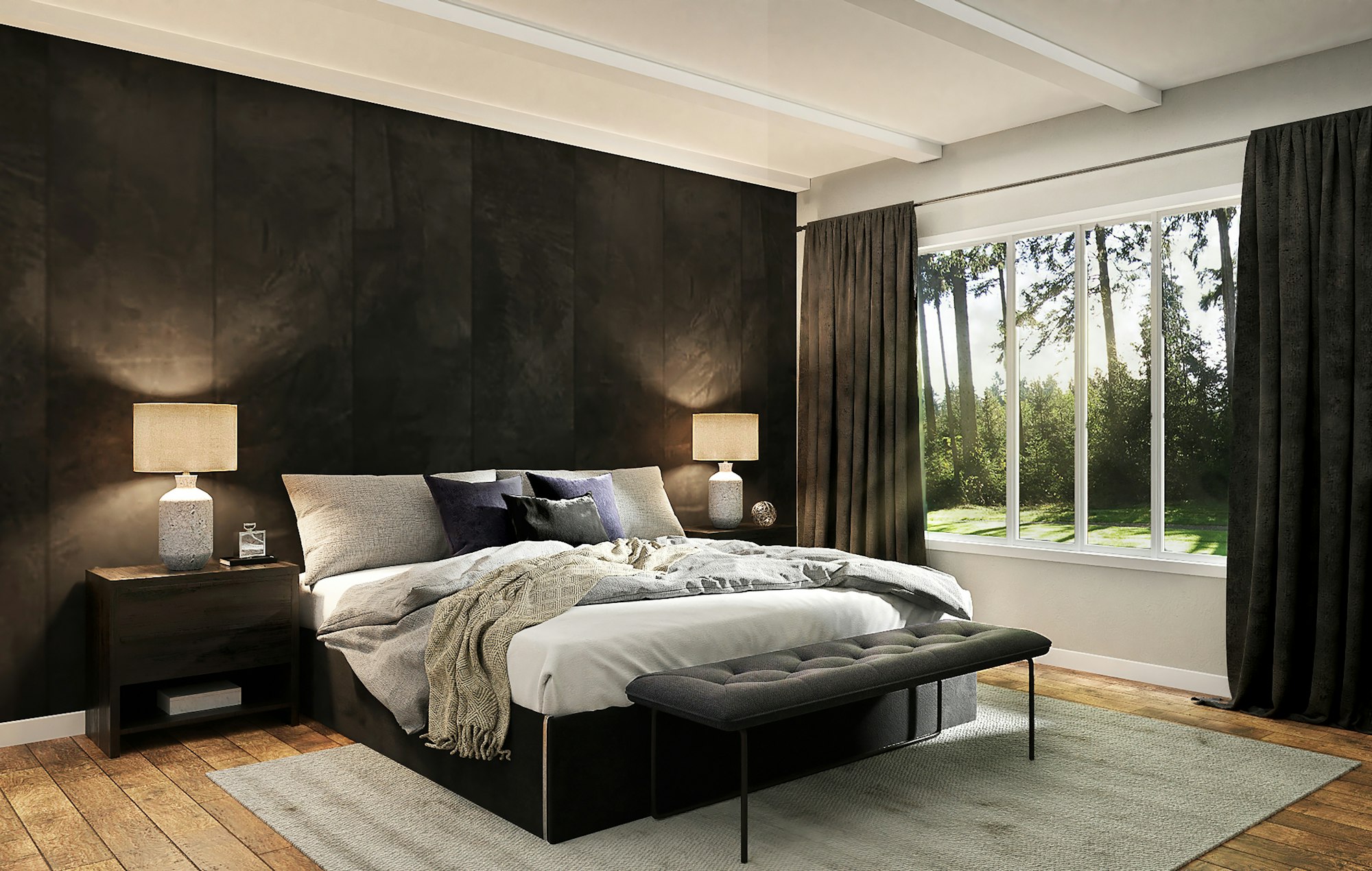 Bedroom at night with soft lighting